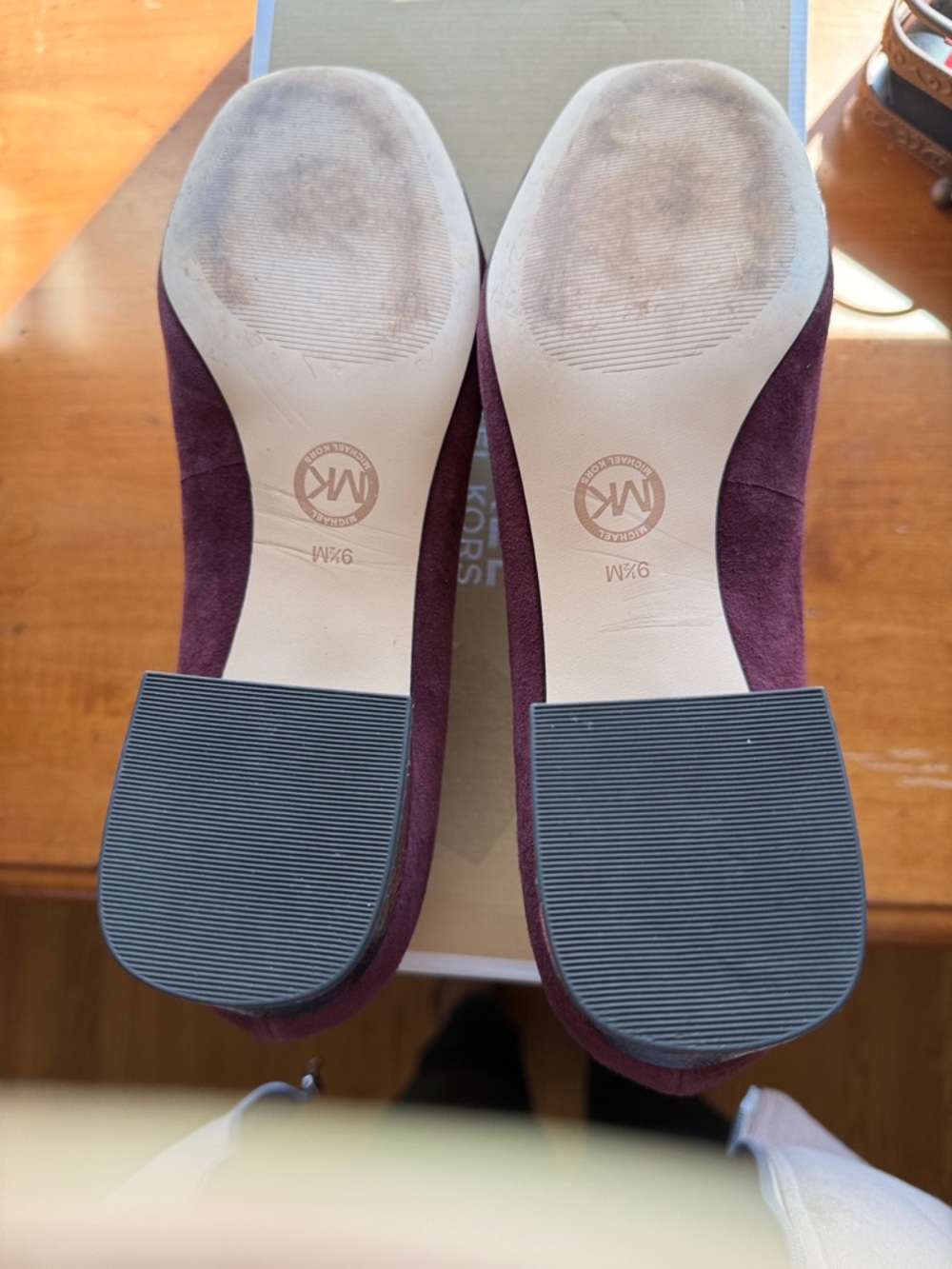 Michael Kors Plum Suede Block Heel Pumps with Gold Buckle - Picture 4 of 4